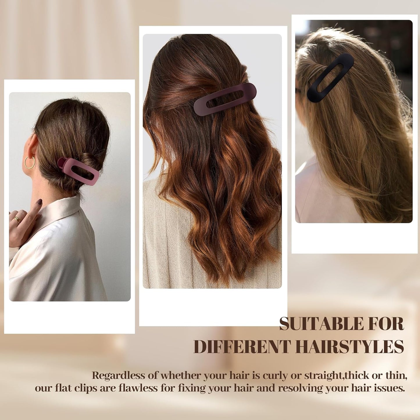 8 Pcs Large Lay Flat Claw Clips for Women French Side Slide Barrettes for Thin Fine Hair Rectangle Alligator Hair Accessories,Matte Black Red