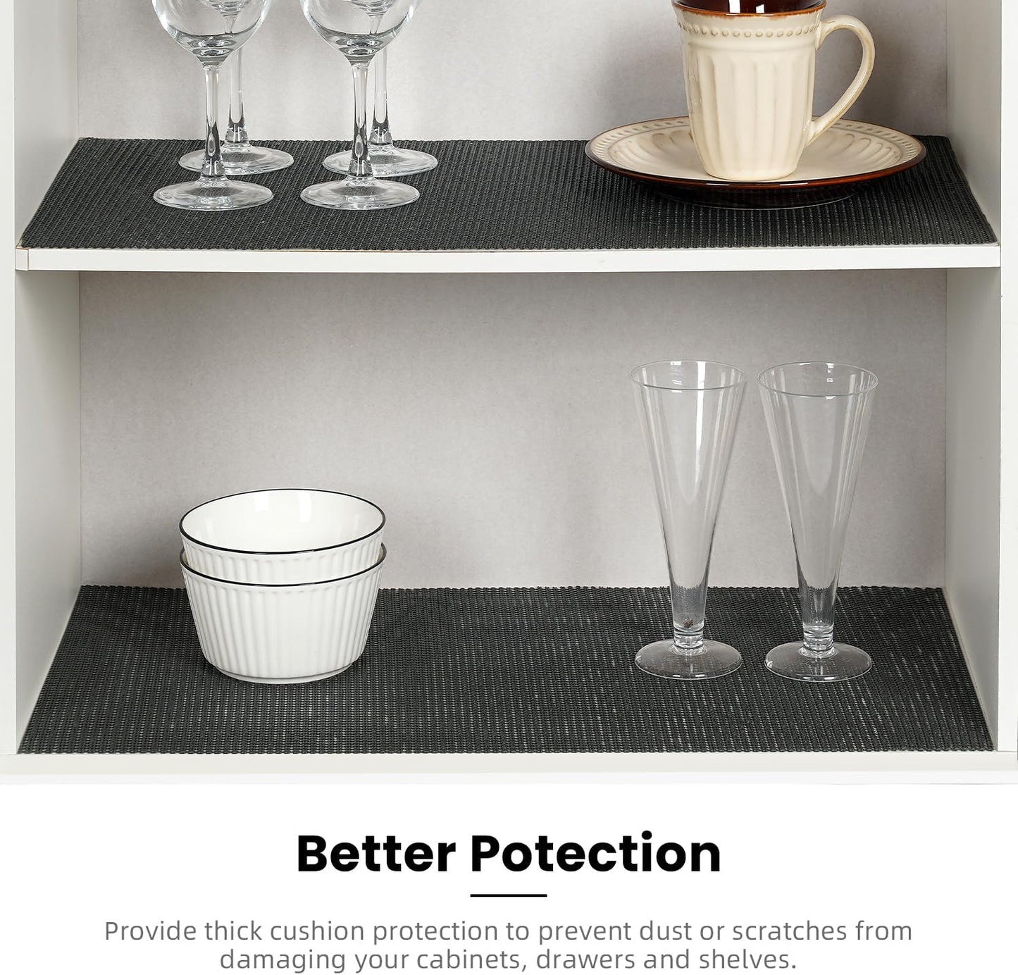 BAGAIL Drawer and Shelf Liner, 17.5 in X 10 Ft Non-Adhesive Shelf Liners for Kitchen Cabinets, Thick Strong Grip Liners for Desk, Shelves, Bathroom Drawers, Cabinet Protection - Charcoal