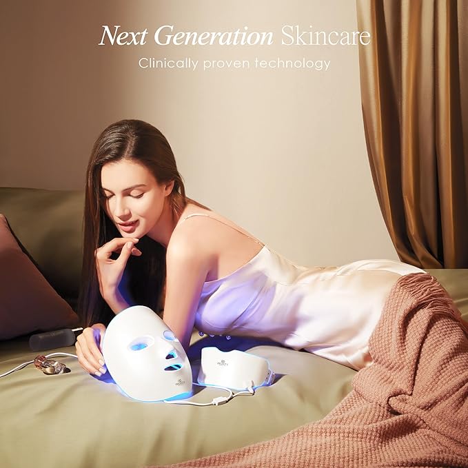 LightAura Plus LED Light Therapy Mask by Project E Beauty | LED Face & Neck Mask | Skin Rejuvenation | 7 Colors | Anti Aging | Reduce Wrinkles | Anti-inflammation | Brightening Skincare Mask