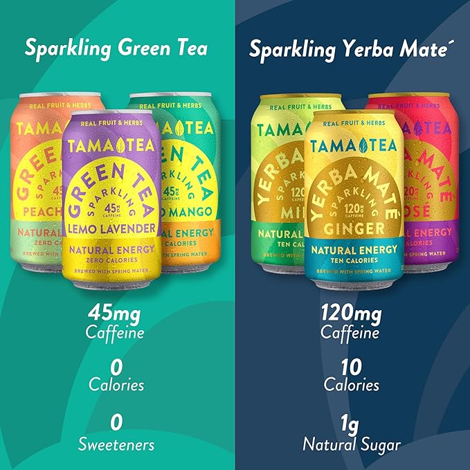 Sparkling Mango Green Tea by Tama Tea - Made with Real Fruit & Herbs - Zero Sugar, Zero Calories, Non-GMO - Naturally Energizing Green Tea High in Antioxidants & Nootropics - Pack of 12