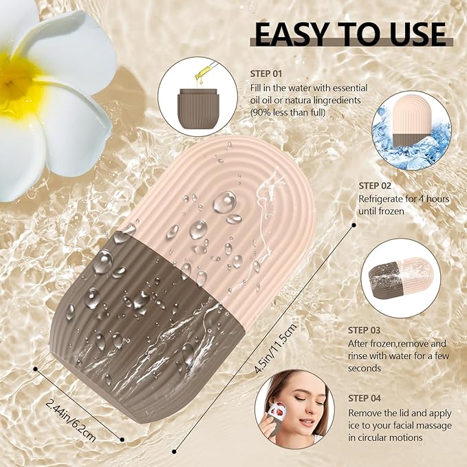 2pcs Ice Roller for Face and Eye, Silicone Ice Facial Roller Ice Holder, Face Ice Mold Skin Care, Face Icers Reusable Ice Cube Roller for Shrink Pores Anti Wrinkle Reduce Puffiness, Yellow Brown