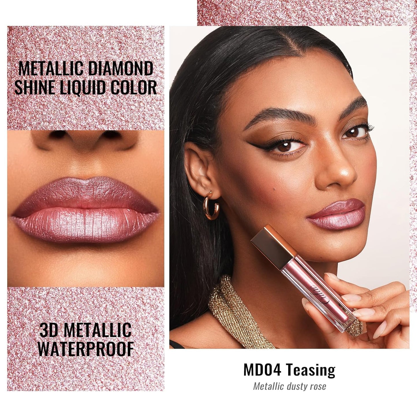 Oulac Metallic Shine Liquid Lipstick Set for Women, Dual Use for Lips & Eyeshadow, Long Lasting Lip Gloss, Metallic Matte High Impact Lip Color No Transfer Vegan Formula, 4.5ml, MD01+04+07