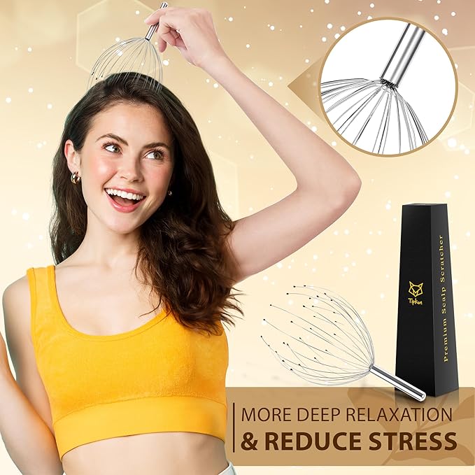 Head Massager 28 Fingers Scalp Massager Head Scratcher, Back Massage Back Scratcher, Stocking Stuffers for Scalp and Body Massage (Silvery)