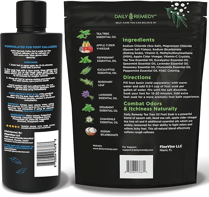 Foot Callus Remover Gel Set - Professional Callus Remover for Feet, Calloused Feet Remover Gel - Pedicure Kit & Foot Spa Tools - Feet Callus Remover - w/Extra Strength Tea Tree Foot Soak - USA