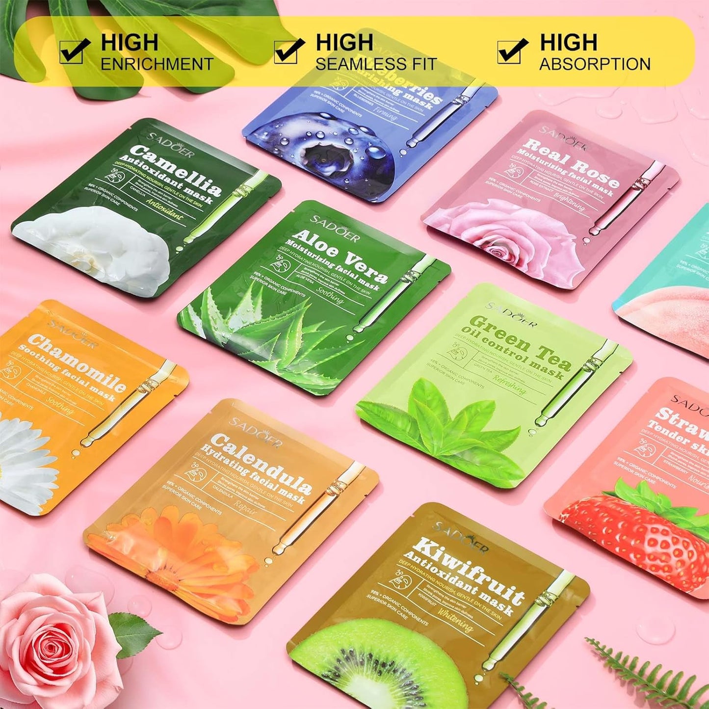 10 Pcs Sheet Face Masks Skincare for Most Skin Types, Combo Essence Hydraiting Facial Mask Set for Women Skin Care, Gifts Set for Home Spa