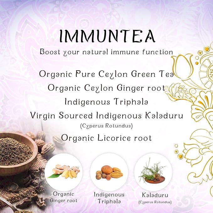 Térapy Ceylon ImmunTea Organic Tea Bags | All Natural Herbal Ingredients | Eco-friendly & Unbleached Pure Herb Tea Bags- Premium Individually Wrapped Herbal Tea Bags- 20 Count Tea Bags, 1.41oz(40g)