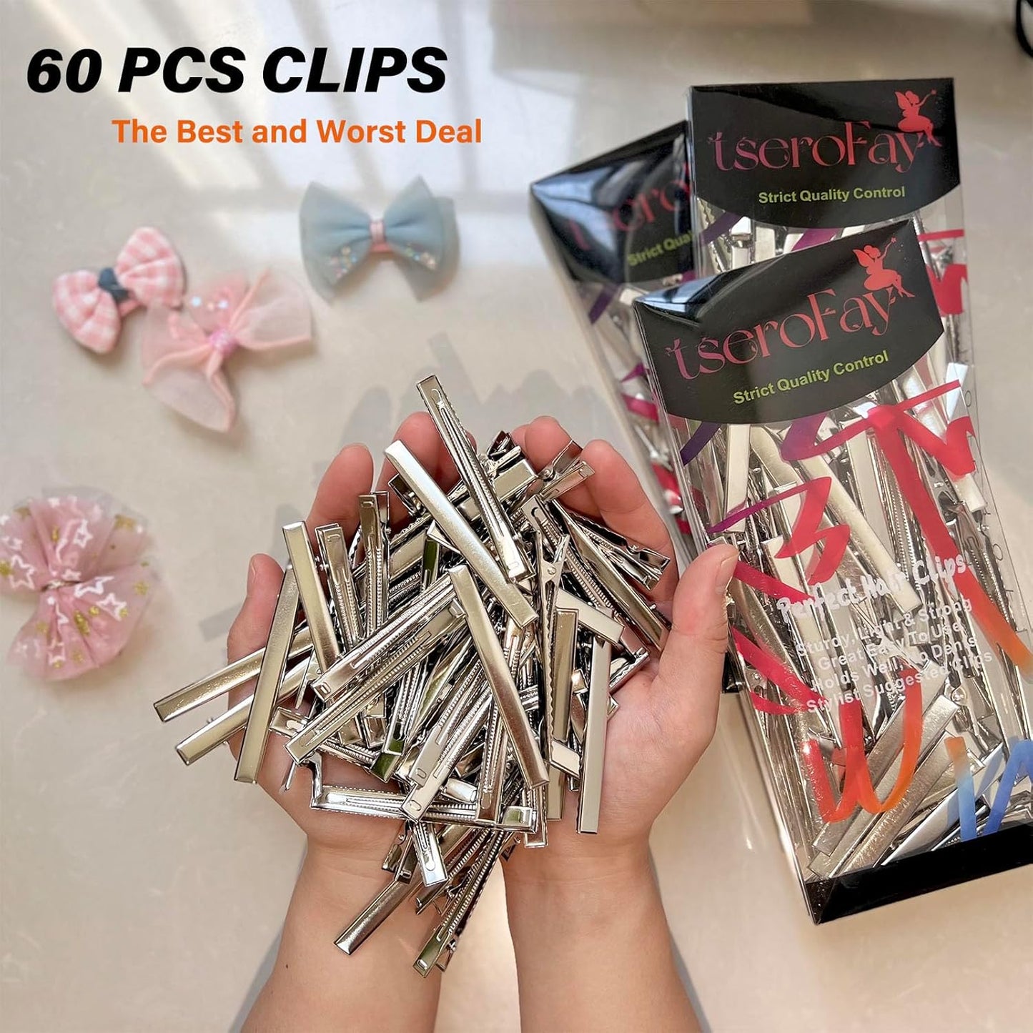 60Pcs Alligator Hair Bows & Clips for Crafts (7.5cm/ 3"), Gator Metal Clip, Hairdresser Supplies for DIY Bow Making, Large Plain Clips for Dreadlock Dreads Retwist 3"