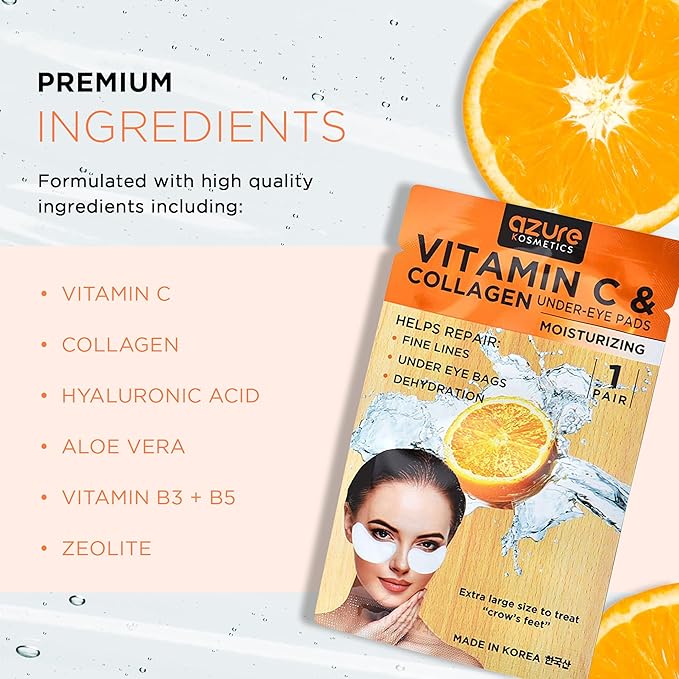 Azure Cosmetics Anti-Aging Under Eye Mask - 5 Pairs, Reduces Fine Lines, Wrinkles, Dark Circles & Puffiness, Skin Care Made in Korea, 100% Vegan, Cruelty-Free
