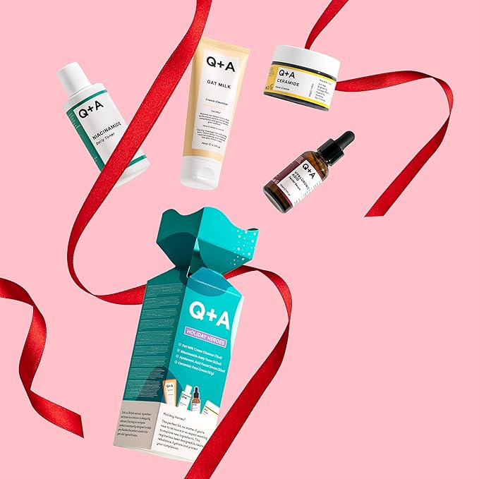 Holiday Heroes Skincare Giftset – 4-Step Regime with Oat Milk Cleanser, Niacinamide Toner, Hyaluronic Acid Serum, Ceramide Face Cream – Vegan, Cruelty-Free, UK Made, Nourishing and Hydrating