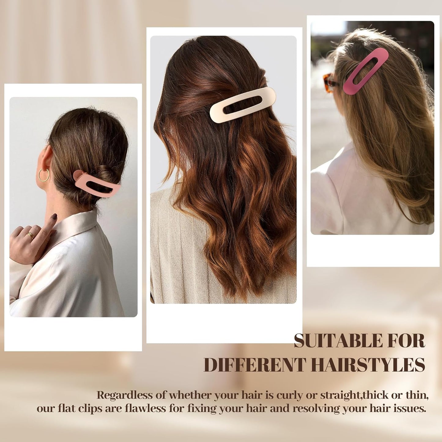 8 Pcs Large Lay Flat Claw Clips for Women French Side Slide Barrettes for Thin Fine Hair Rectangle Alligator Hair Accessories,Matte Beige Pink