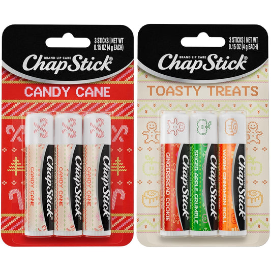 ChapStick Lip Balm, Holiday Variety Packs (6 Sticks) – Candy Cane, Toasty Treats Flavored Lip Moisturizers, Stocking Stuffers, 0.15 Oz Ea