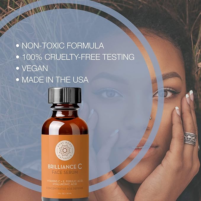 Pure Body Naturals Vitamin C Serum Dark Spot Corrector for Face, with Hyaluronic Acid and Vitamin E - Brightening Dark Spot Corrector Serum, 1 fl oz