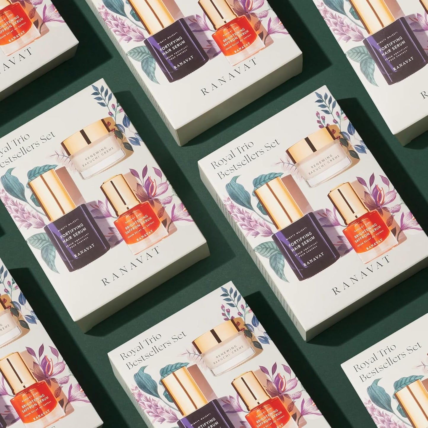 RANAVAT Royal Trio Travel Size Gift Set - Set Includes Brightening Saffron Face Serum, Renewing Bakuchi Face Cream & Fortifying Hair Serum - Clinically Tested Vegan Skincare & Haircare (3 Count)