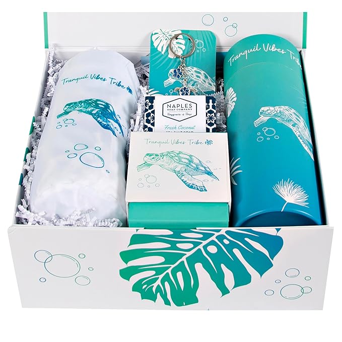 Birthday Bridesmaid Graduation 7 Piece Gift Set | Gifts for Women | Hand Picked Beautifully Packaged | Luxury Spa Gift Featuring Naples Soap Company | Tranquil Vibes Tribe™