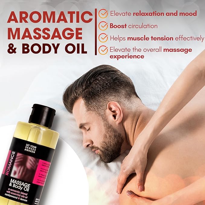LOVE PLAY Set Massage Oil & Body Oil Set with a Blend of Cedarwood & Lemon Essential Oils – Relaxing Aromatherapy for Skin & Body Care