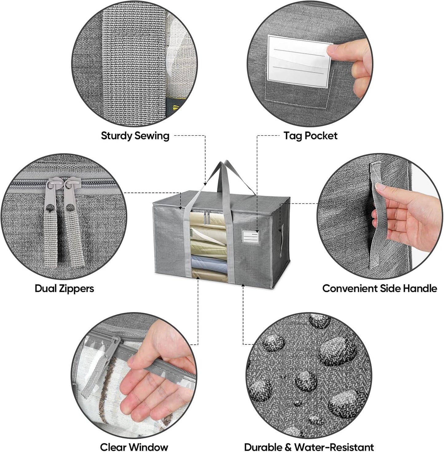 BALEINE 4-Pack Oversized Moving Bags with Reinforced Handles, Heavy-Duty Storage Tote Moving Supplies for Packaging, Camping (Gray w/Window, 4-Pack)