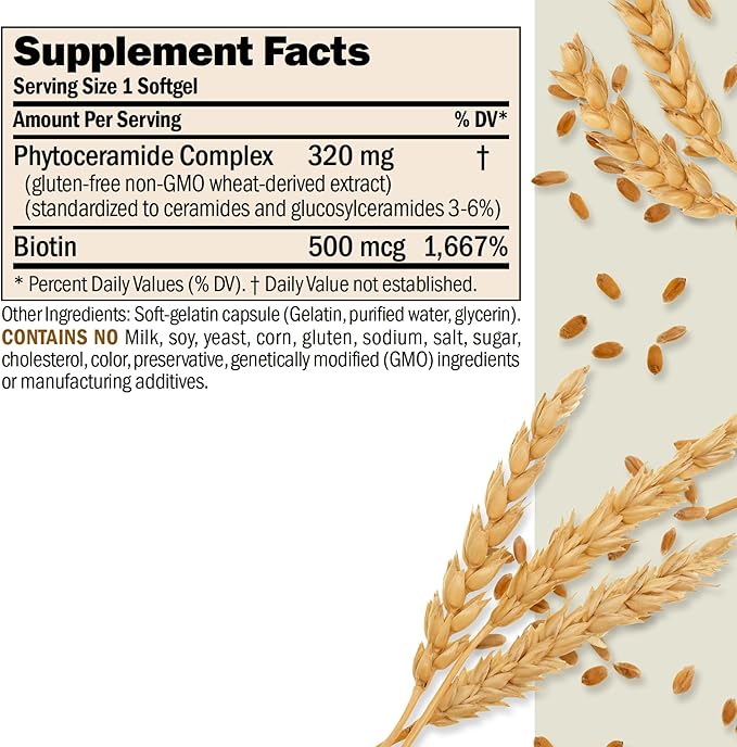 ANDREW LESSMAN Phytoceramides with Biotin 120 Softgels - Skin’s Vital Natural Internal Moisturizer. Naturally Enhances Soft, Smooth, Radiant Skin. No Additives. Small Easy to Swallow Softgels