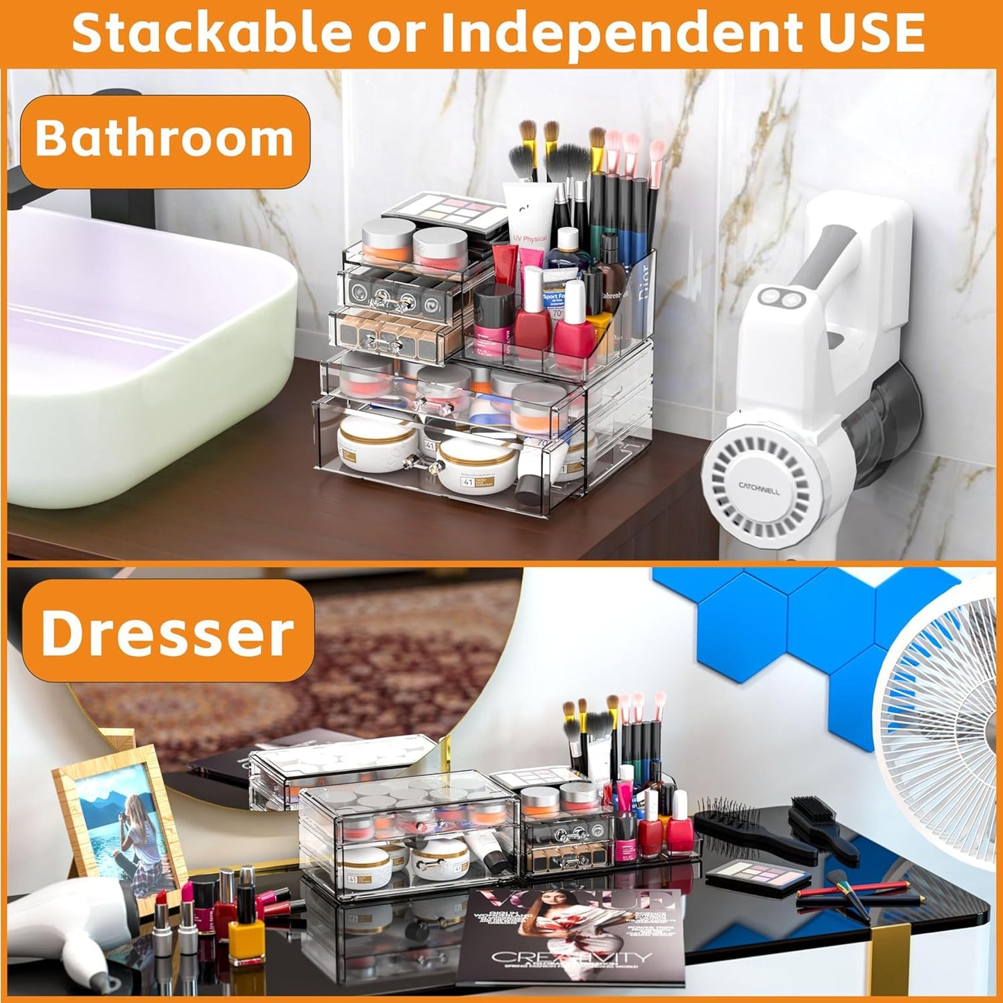 Small Make up Organizers and Storage with 4 Drawers,Clear Skincare Organizers,Cosmetic Storage for Dresser Top Organizer,Bathroom,Vanity,Countertop Makeup Organizers for Skin Care and Beauty Organizer