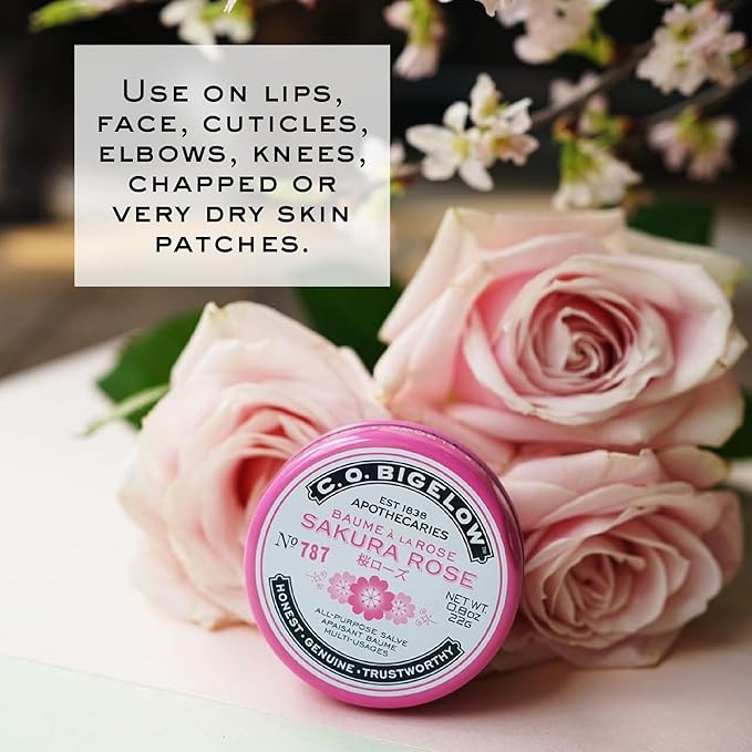 C.O. Bigelow All Purpose Lip Balm Tins, Sakura Rose - Pack of 3 for Chapped Lips & Dry Skin - Moisturizing Lip, Cuticle and Skin Salves, 0.8 oz each