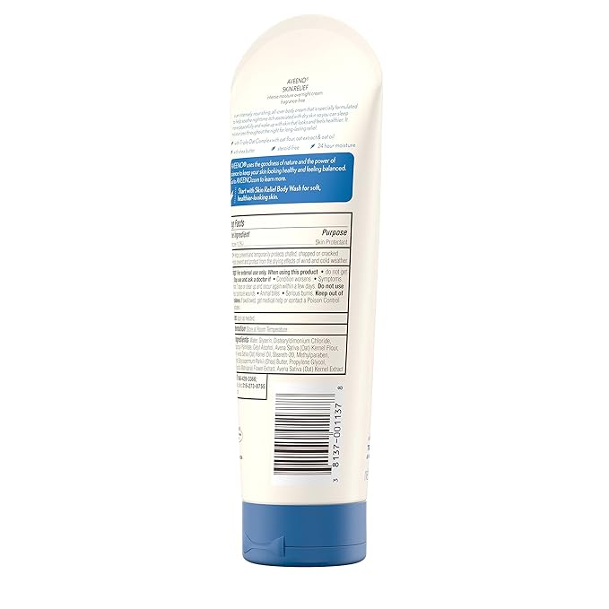 Aveeno Skin Relief Overnight Intense Moisture Cream with Triple Oat Complex & Natural Shea Butter, Therapeutic Dimethicone Skin Protectant for Dry Itchy Skin Relief, Fragrance- & Steroid-Free, 7.3 oz