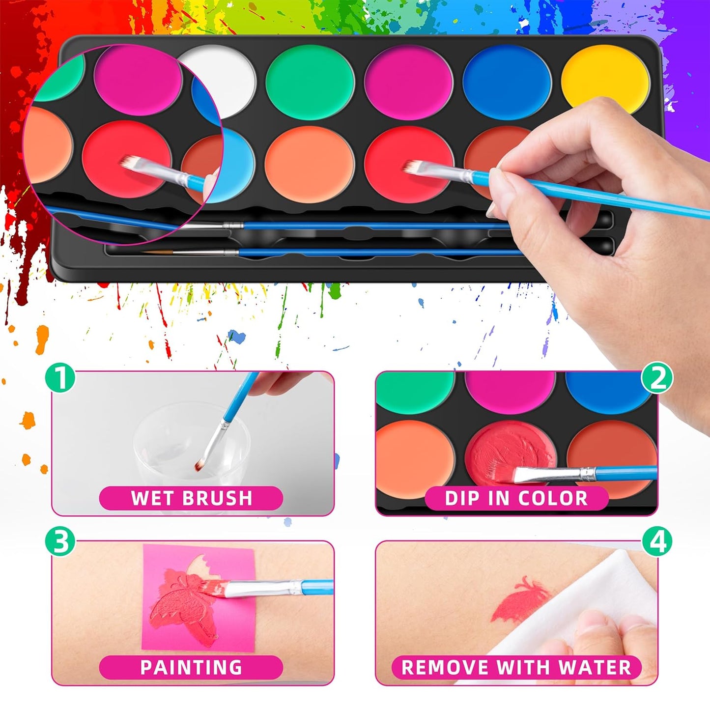 Maydear Face Painting Kit for Kids with 12 Colors Safe and Non-Toxic Large Water Based Face Paint (Matte)