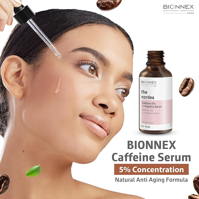 The nordea - 5% Caffeine Serum Angelica - Anti-Aging Eye Serum for Dark Circles, Puffiness and Wrinkles - Caffeine Eye Serum Natural and Vegan - 30 ml (5% Caffeine Skin Serum)