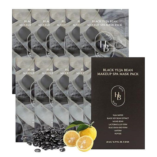 Black Yuja Bean Makeup Spa Mask Pack 10ea - 0.8 Fl. Oz of Ampoule Per Sheet, Nourishing, Sensitive Skin, Korean Skincare, Aesthetic, Moisturizing, Vegan, Hypoallergenic, Mother's Day Gift