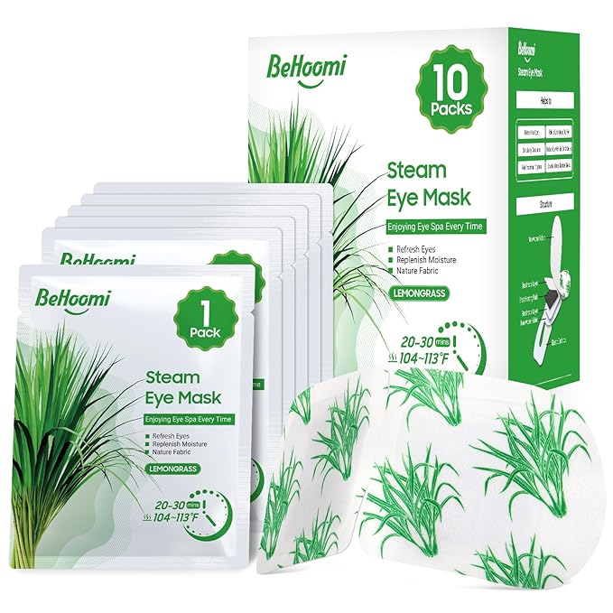 Steam Eye Mask, 10 Packs Heated Eye Mask, Self Heating Disposable SPA Warm Compress for Eyes Sleep Mask, Soothing Moist Heat Eye Masks, Travel Essentials & Relaxation Gifts (Lemongrass Scent)