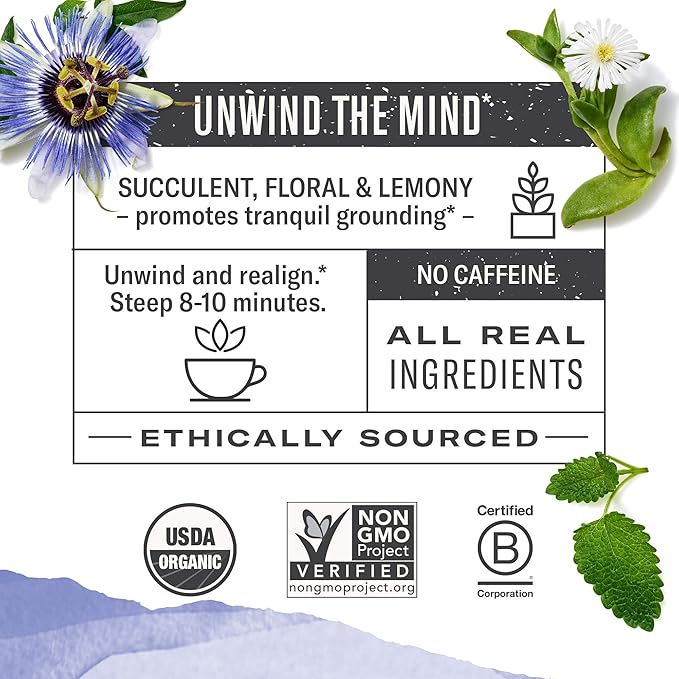 Numi Organic De-Stress Tea, 16 Tea Bags (Pack of 3), Passionflower, Lemon Balm, and Kanna, Caffeine Free