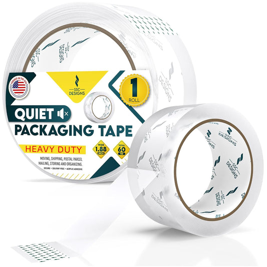 Packing Tape Clear Packaging Refill No Noise Heavy Duty Shipping Adhesive Quiet Dispenser Moving Supplies Boxes Mailing Strong Sealing Boxing Office Silent 60 Yds x 1.88" Wide x 2.7 Mil Thick 1 Roll