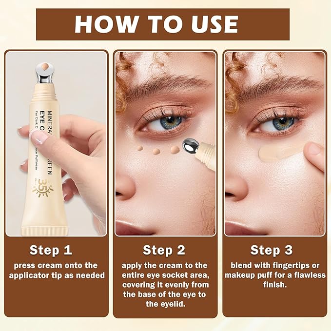 Mineral Sunscreen Eye Cream for Dark Circles,3-in-1 Under Eye Cream Anti Aging for Puffiness and Bags Under Eyes,Under Eye Corrector SPF 35（Medium）