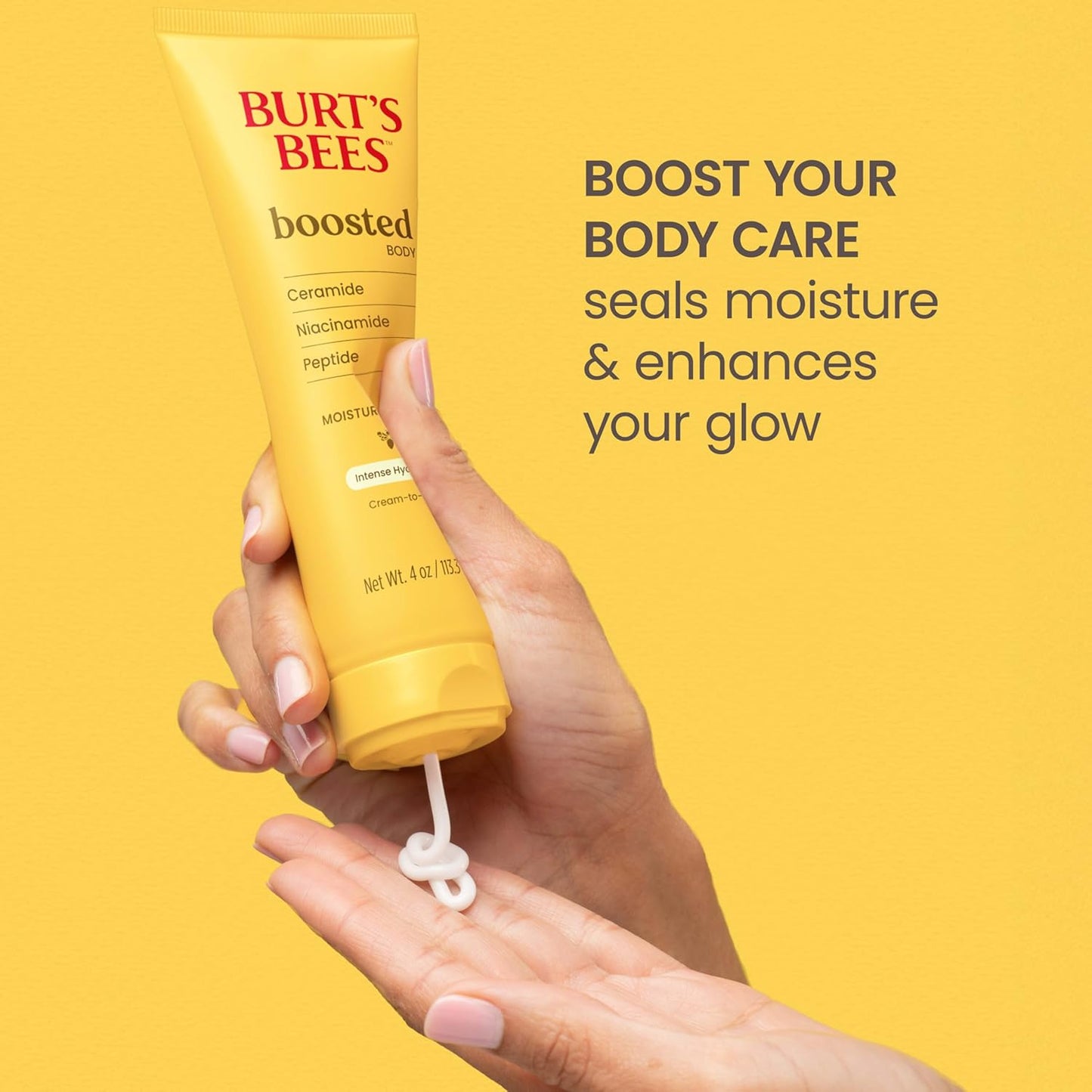 Burt's Bees Christmas Gifts, Boosted Body Moisturizing Melt With a Ceramide, Niacinamide and Peptide Complex, Intense Skin Hydration, Cream-to-Oil Body Lotion, Tropical Scented, 4 oz. Tube