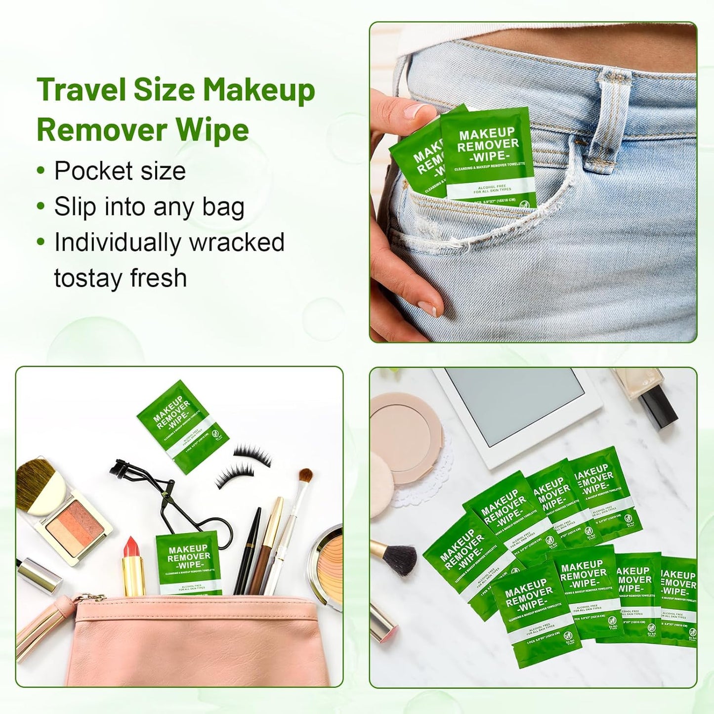 20 Count Makeup Remover Wipes Bulk Individually Wrapped, Travel Towelette Makeup Remover Individual Gentle Cleansing for Face Mascara Lipstick Remove Makeup