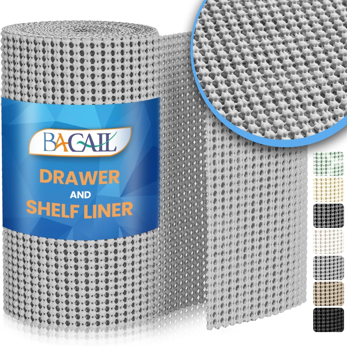 BAGAIL Drawer and Shelf Liner, 17.5 in X 10 Ft Non-Adhesive Shelf Liners for Kitchen Cabinets, Thick Strong Grip Liners for Desk, Shelves, Bathroom Drawers, Cabinet Protection - LightGrey