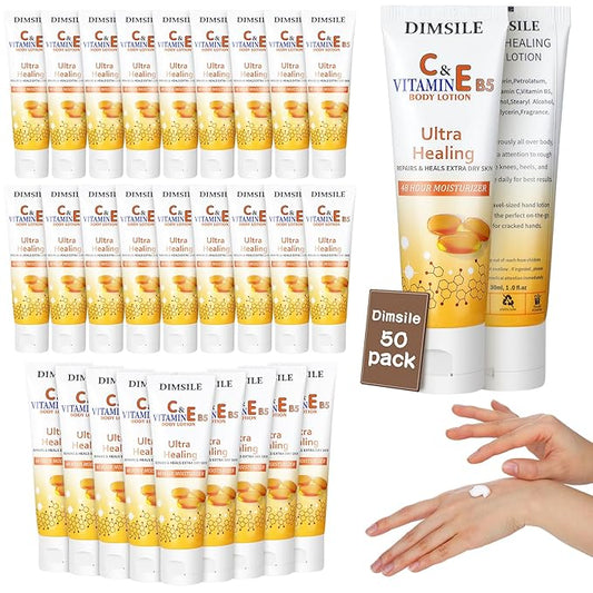 50 Pack Travel Size Body Lotion 1 Oz Dry Skin Moisturizer with Flip Cap for Extra Dry Skin, for Inns and Hotels, Airlines, Offices, Gyms and More(Natural Style)