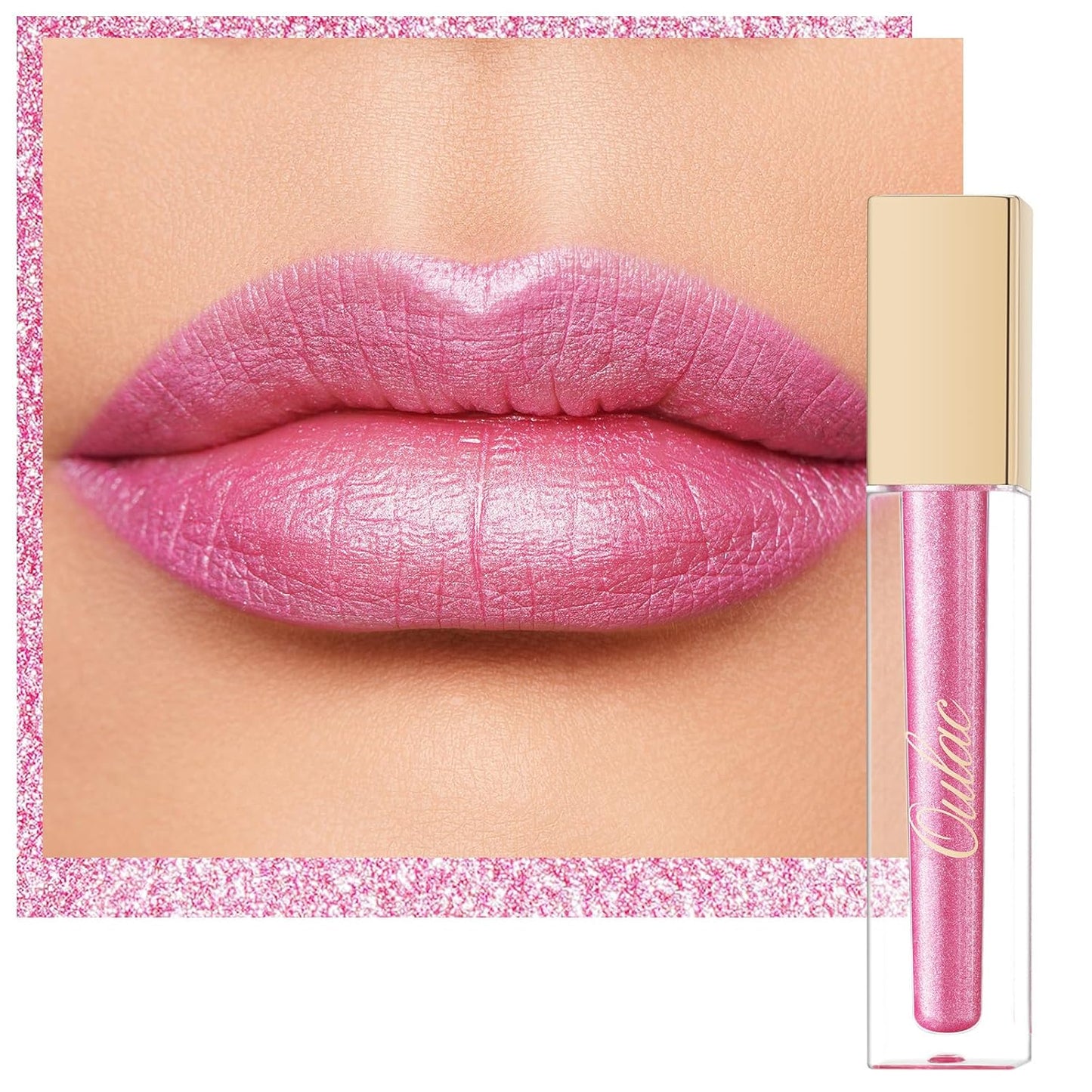 Oulac Pink Lip Gloss Metallic Shine Lipstick for Women, Dual Use for Lips & Eyeshadow, High Impact Lip Color, Long Lasting Waterproof, 3D Metallic Finish, No Transfer, Vegan MD08