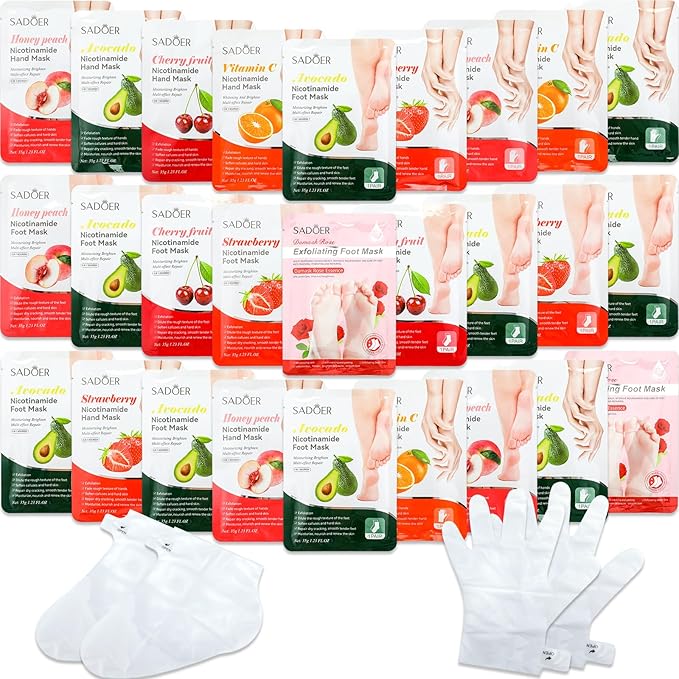 24 Pcs Fruits Beauty Hand Foot Mask Bulk Hydrating Hand Foot Moisturizing Gloves Shea Butter Aloe Mask for Spa Kit Beauty Skincare Gift Beauty Kits for Women