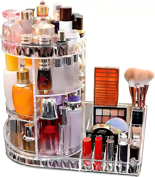 Large Capacity Rotating Acrylic 360 Degree Makeup Organizer 5 Layers Adjustable Cosmetic Storage Standr Best for Perfume Skincare Jewelry Display Dresser