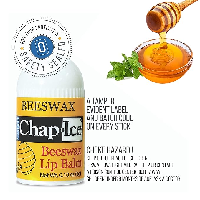 Chap-Ice® | 12-Count Mini Beeswax Peppermint Lip Balm | Lip Balm Pack Fortified with Coconut Oil for Dry, Cracked Lips | Made in USA | 12-Count Mini Lip Balm with Peppermint Flavor (0.10oz/3g Each)
