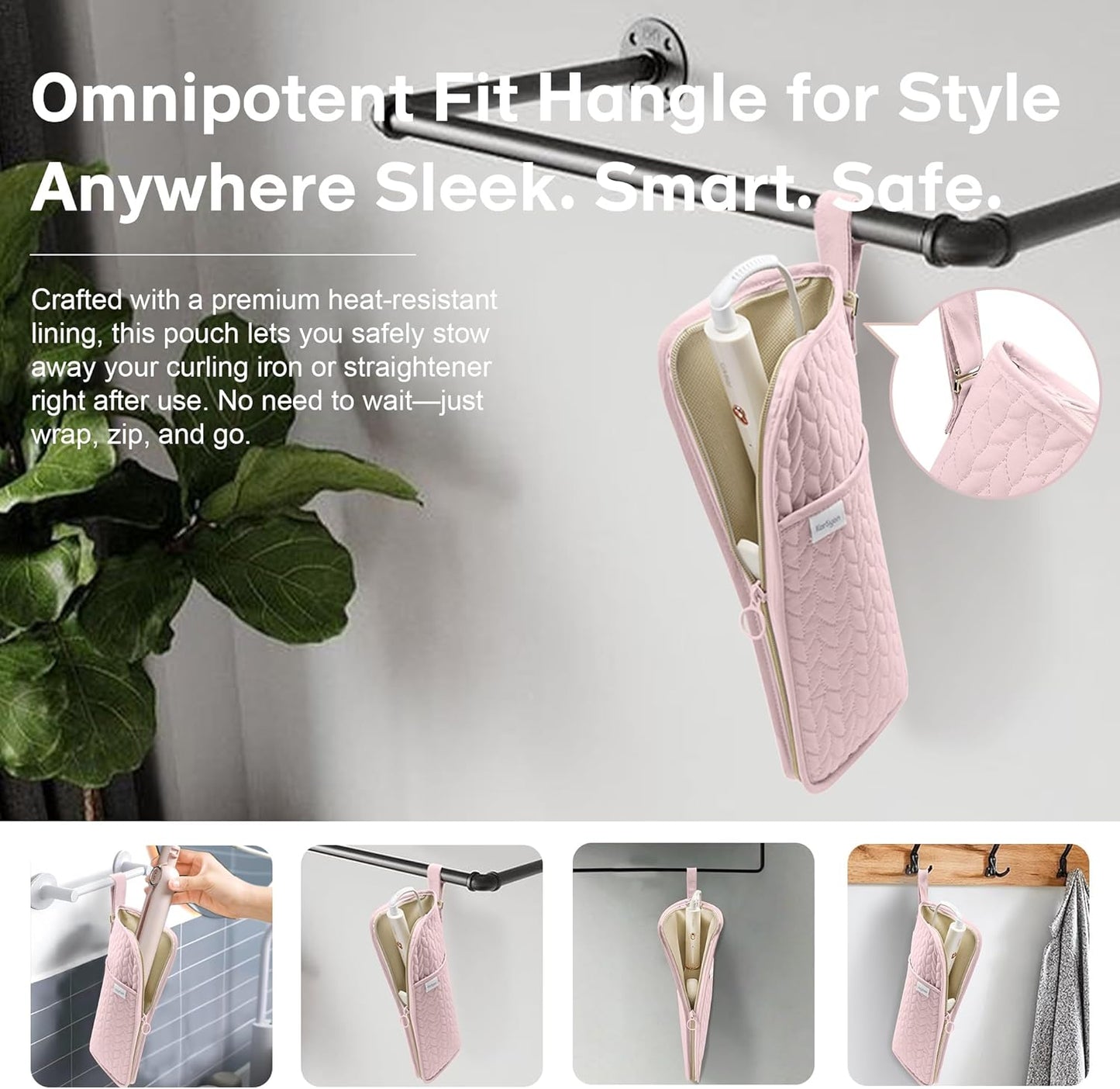 Hot Tools Organizer Heat Resistant Mat Case Hair Tools Holder Travel Bag Portable Hair Styling Tools Cover Pouch for Curling Iron,Flat Iron,Hair Straightener (Pink)