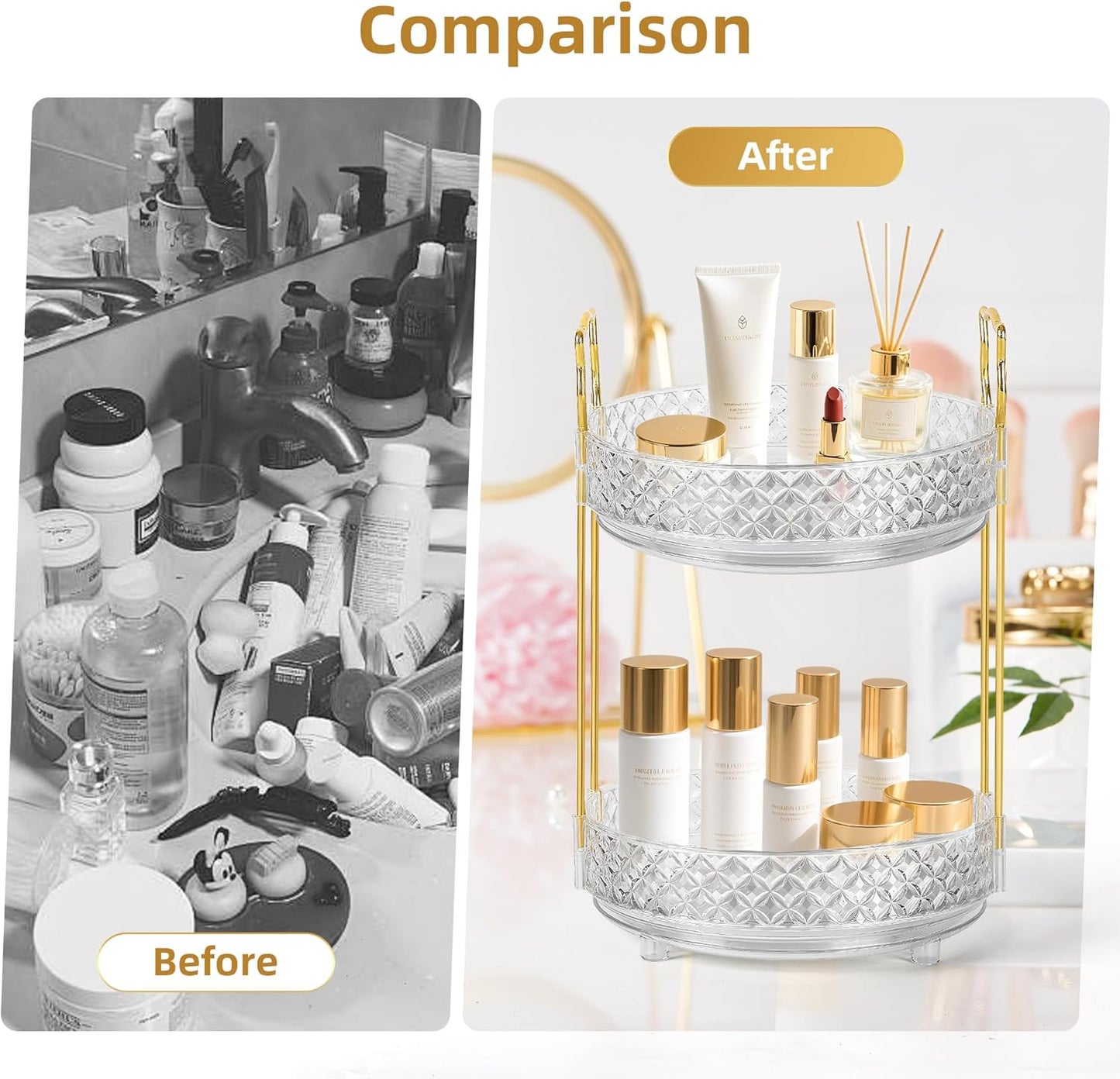 360 Rotating Makeup Organizer for Vanity, Adjustable Perfume Organizer for Dresser, Multi-Function Spinning Cosmetics Skincare Storage for Bedroom, Dresser, Countertop, Clear