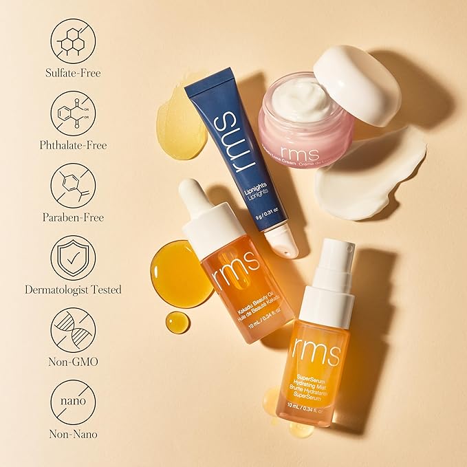 RMS Beauty Skincare Secrets Kit - Skin Care Set Kakadu Beauty Oil, Kakadu Luxe Cream, SuperSerum Hydrating Mist & Lipnights Lip Mask, Beauty Present Sets