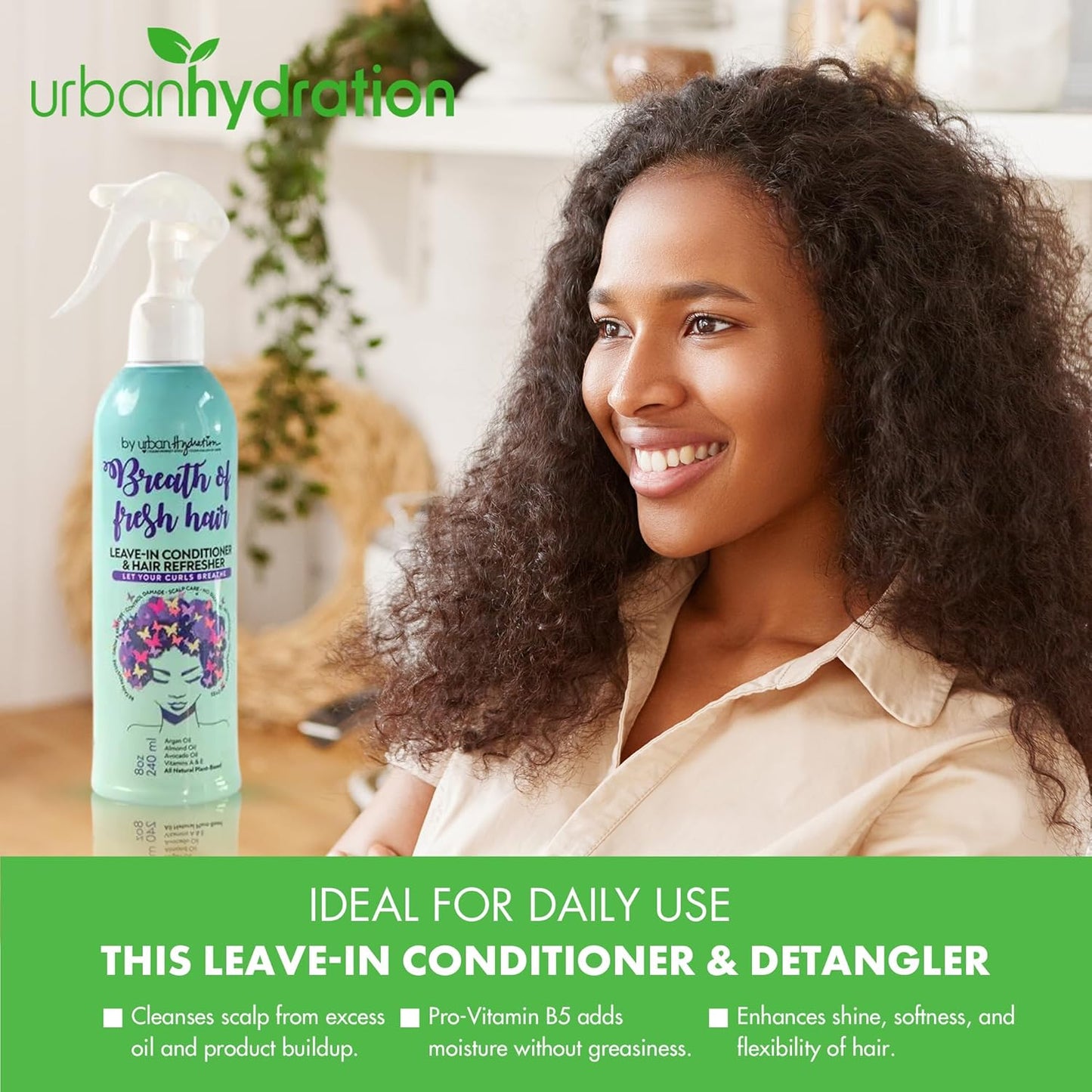 Urban Hydration Breath of Fresh Hair Leave-In Conditioner & Detangler – Moisturizing Conditioner for Damaged Hair, Frizz Control & Easy Detangling, Safe for All Hair Types & Color-Treated Hair, 8oz