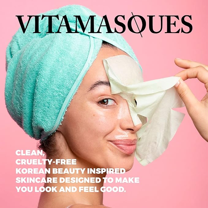 Vitamasques Vegan Collagen Lychee Face Sheet Mask Plumping & Moisturizing Korean Skin Care Facial Mask with Lychee Extract & Hyaluronic Acid - Natural & Biodegradable