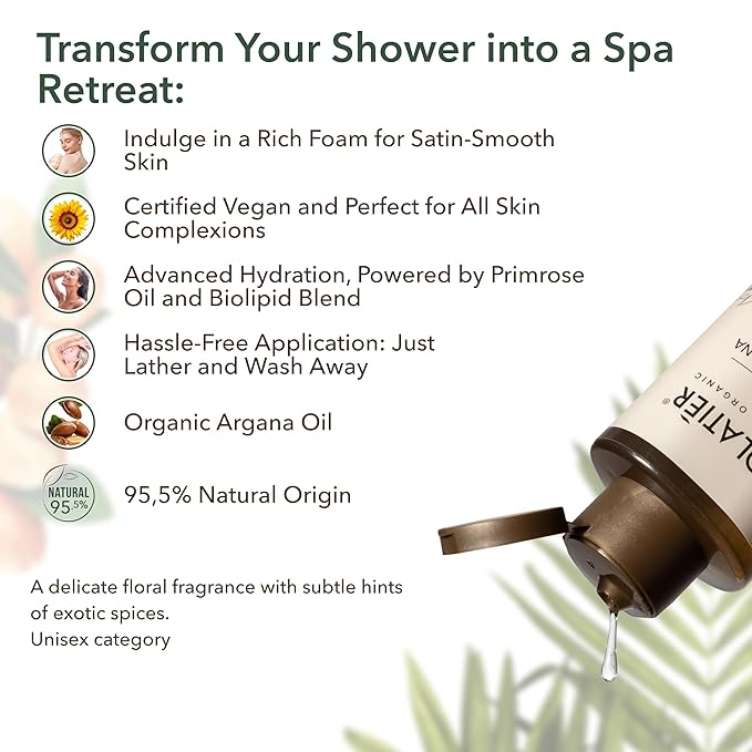 Shower Oil, Facial Foam Cleanser & Daily Facial Cream - Revitalizing & Nourishing Organic Argana Bundle - Hydrating, Anti-Aging & Skin Elasticity Boost Care Set