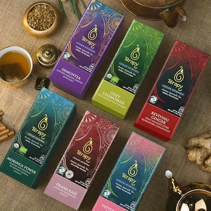 Térapy Ceylon ImmunTea Organic Tea Bags | All Natural Herbal Ingredients | Eco-friendly & Unbleached Pure Herb Tea Bags- Premium Individually Wrapped Herbal Tea Bags- 20 Count Tea Bags, 1.41oz(40g)