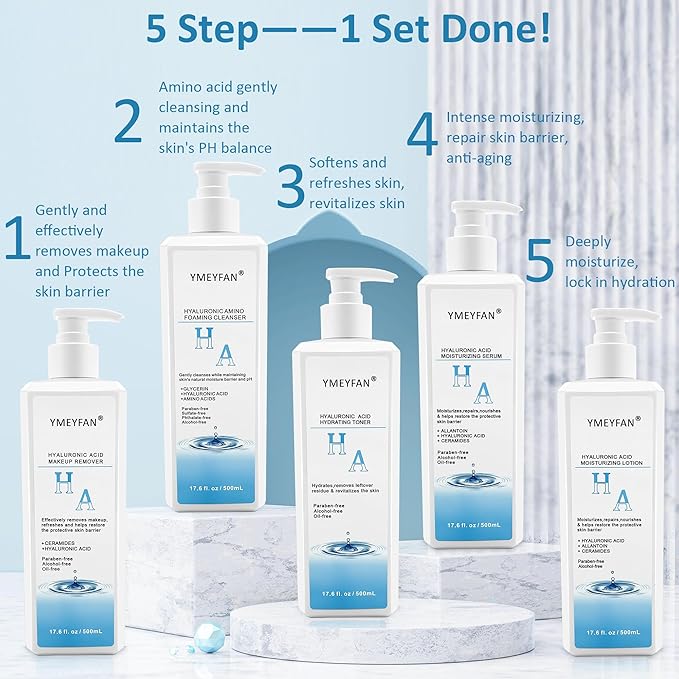 Skincare Set Gift for Women Wife, Large Skin Care Set, Paraben Free, Hyaluronic Acid Facial Kits for Esthetician Supplies Beauty Salon Family(17.6 Fl oz Makeup Remover, Cleanser, Toner, Serum, Lotion)