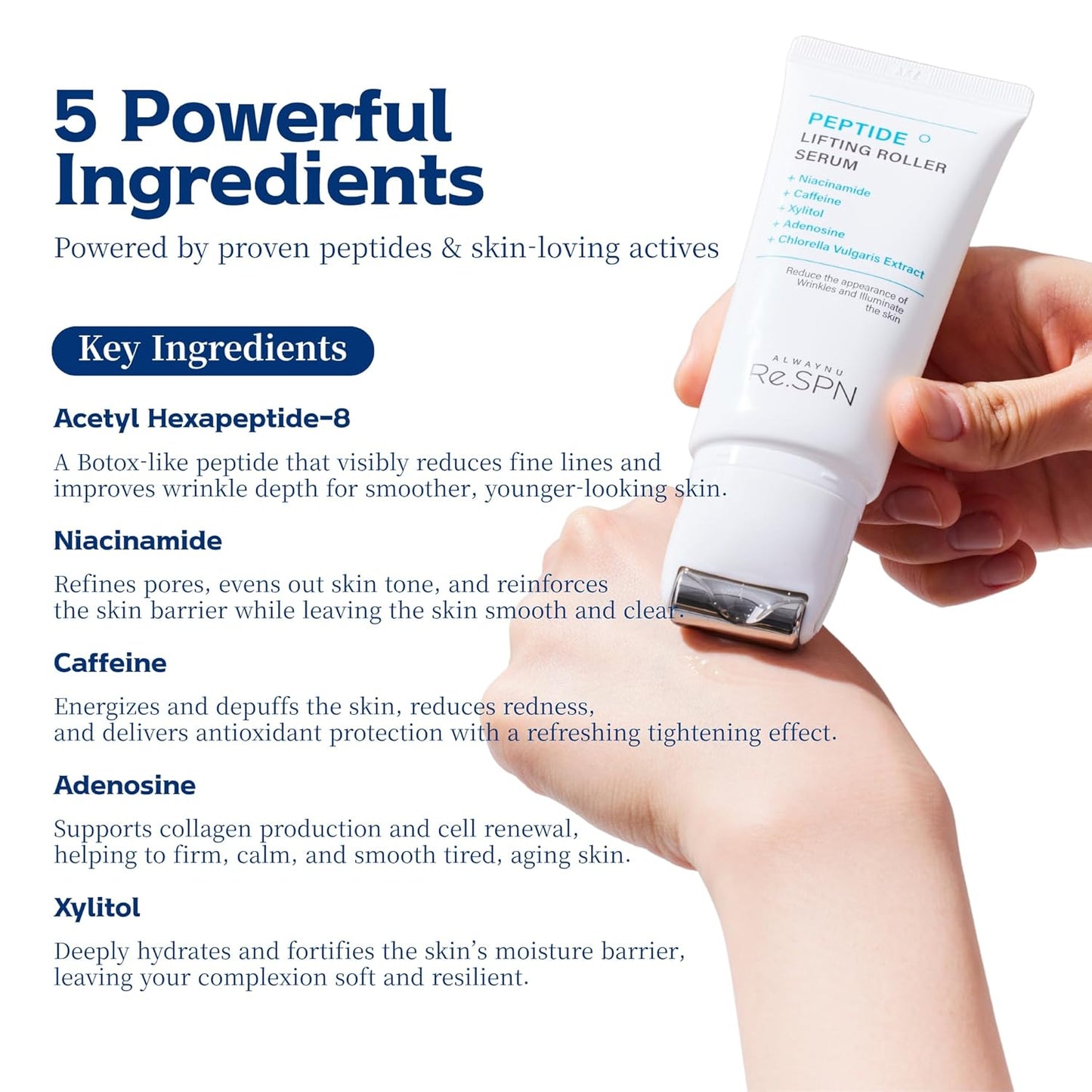 Re.SPN Peptide Lifting Roller Serum – For Wrinkles, Lifting & Pore Tightening on Face & Neck with Gua Sha Applicator, Vegan, Anti-wrinkle Peptide, Niacinamide, K-Beauty (0.67 fl oz)