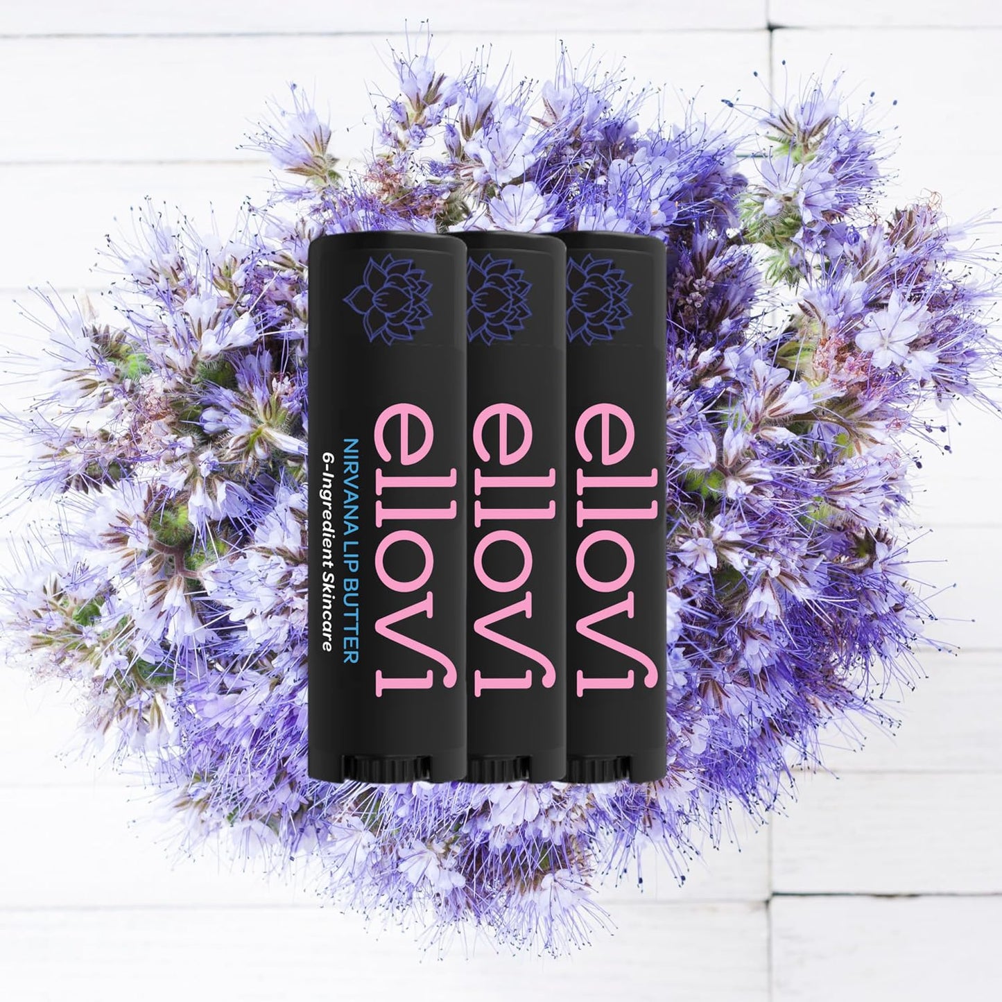 Ellovi Natural Lip Butter Lip Balm - Nirvana - Pure Enough to Eat - Made With Just 6 Vegan Ingredients - 100% Natural & Organic Moisturizing Lip Care for All Day Hydration (3-Pack)