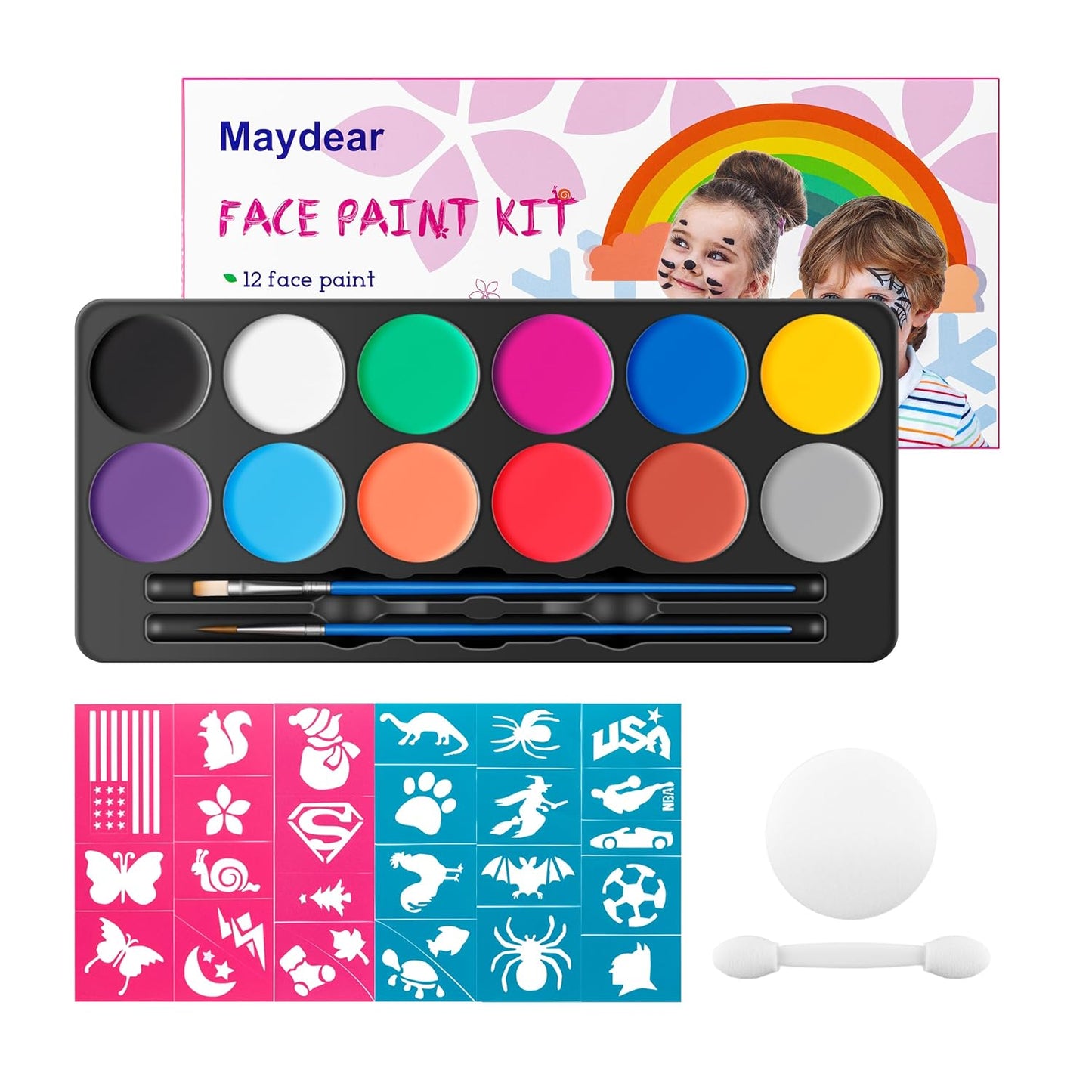 Maydear Face Painting Kit for Kids with 12 Colors Safe and Non-Toxic Large Water Based Face Paint (Matte)
